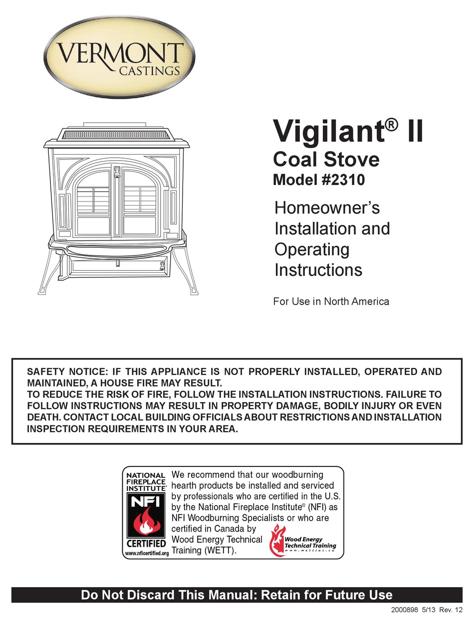 Specifications - Vermont Castings Vigilant II 2310 Homeowner's Installation  And Operating Instructions Manual [Page 3] | ManualsLib