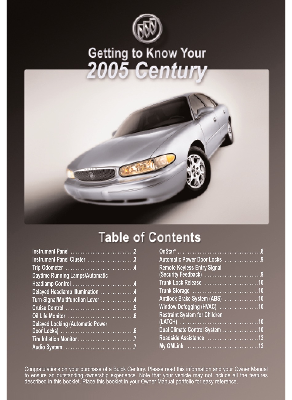 01 2001 Buick Century owners manual 