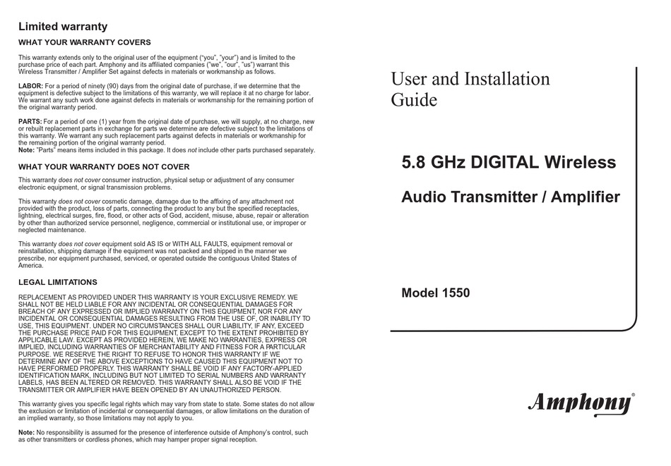 AMPHONY 1550 USE AND INSTALLATION MANUAL Pdf Download ManualsLib