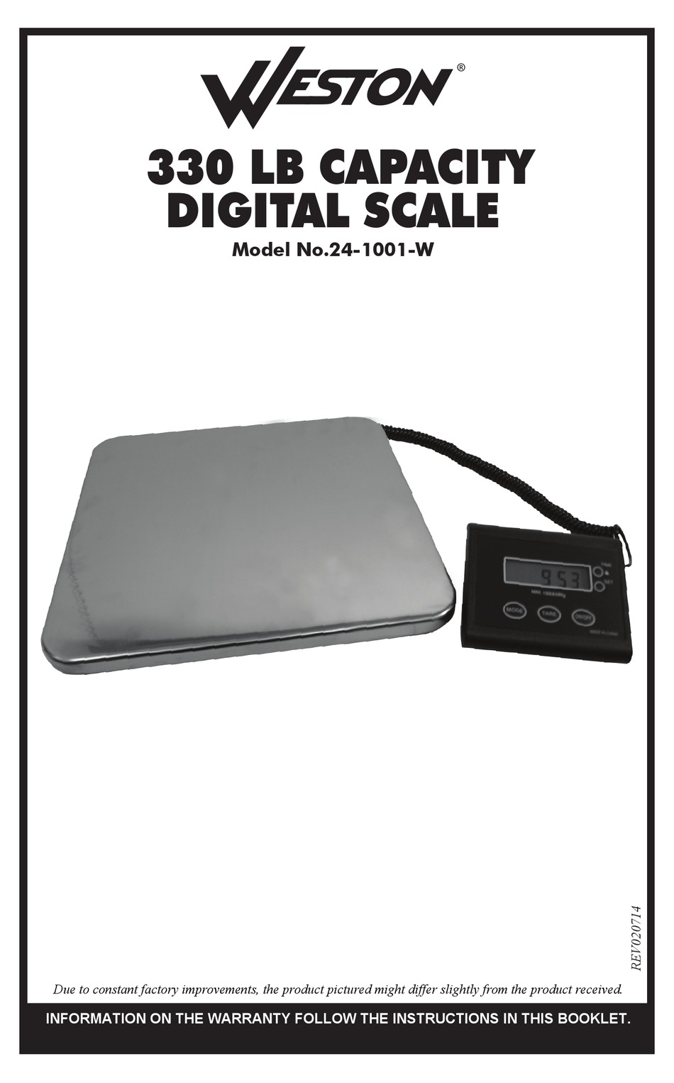 Weston 330 lb Stainless Steel Digital Scale- - 24-1001-W