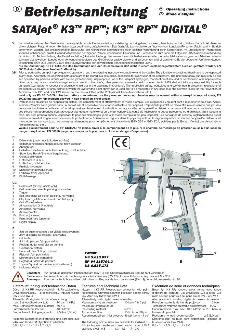 SATA SATAJET K3 OPERATING INSTRUCTIONS MANUAL Pdf Download ManualsLib