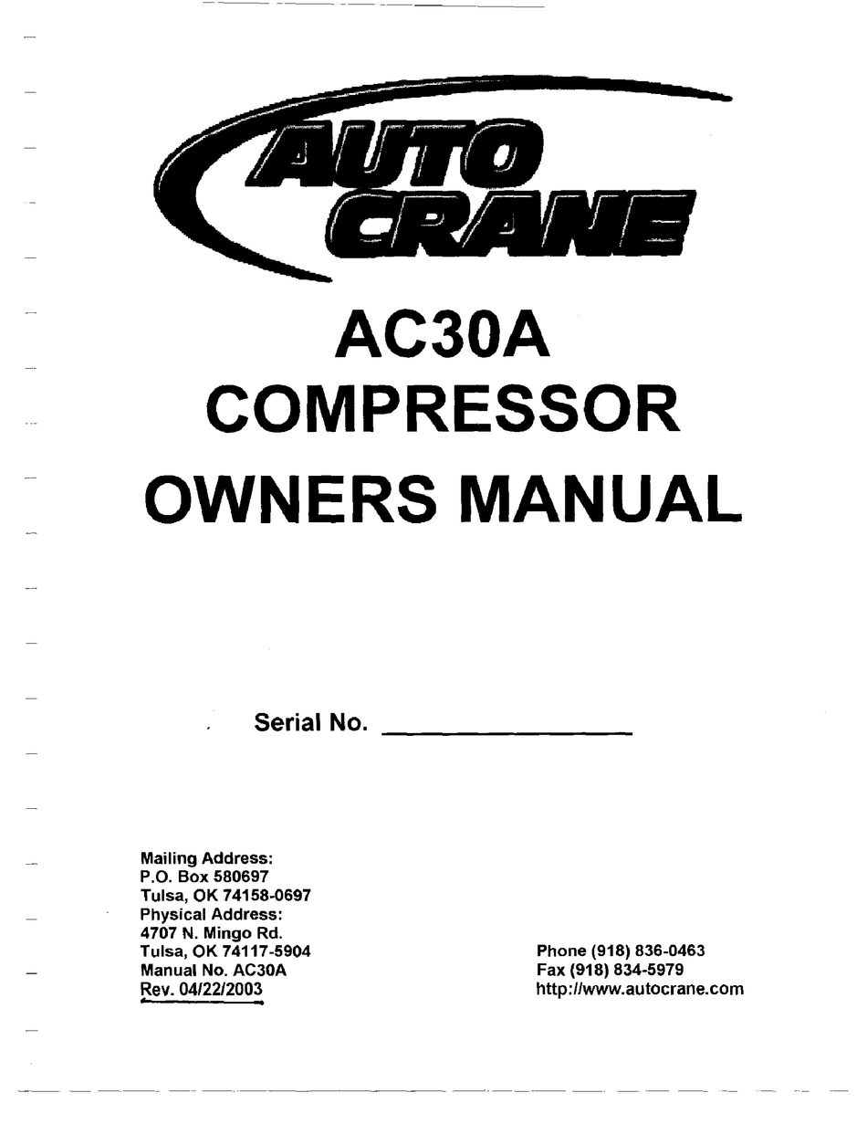 AUTO CRANE AC30A OWNER'S MANUAL Pdf Download ManualsLib