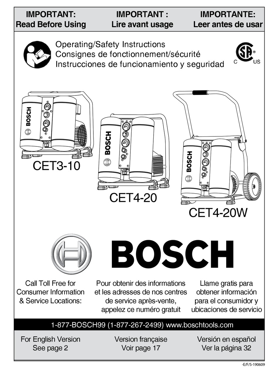 BOSCH CET4 20 OPERATING SAFETY INSTRUCTIONS MANUAL Pdf Download