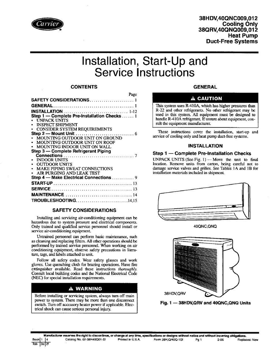 carrier-38hdv009-installation-start-up-and-service-instructions-manual