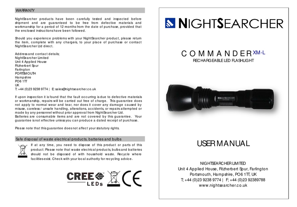 Nightsearcher Commander Xm L User Manual Pdf Download Manualslib