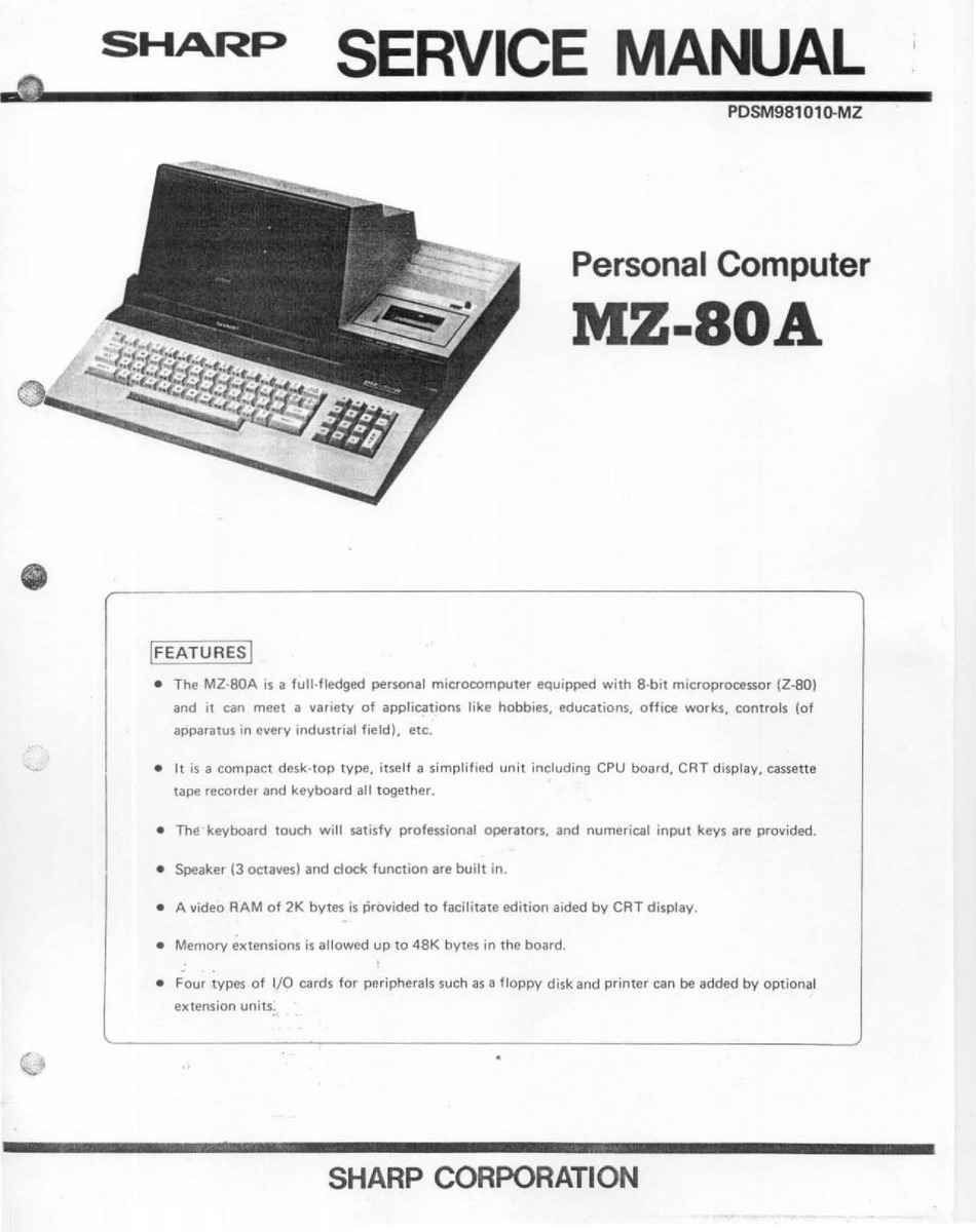 SHARP MZ-80A SERVICE MANUAL Pdf Download | ManualsLib