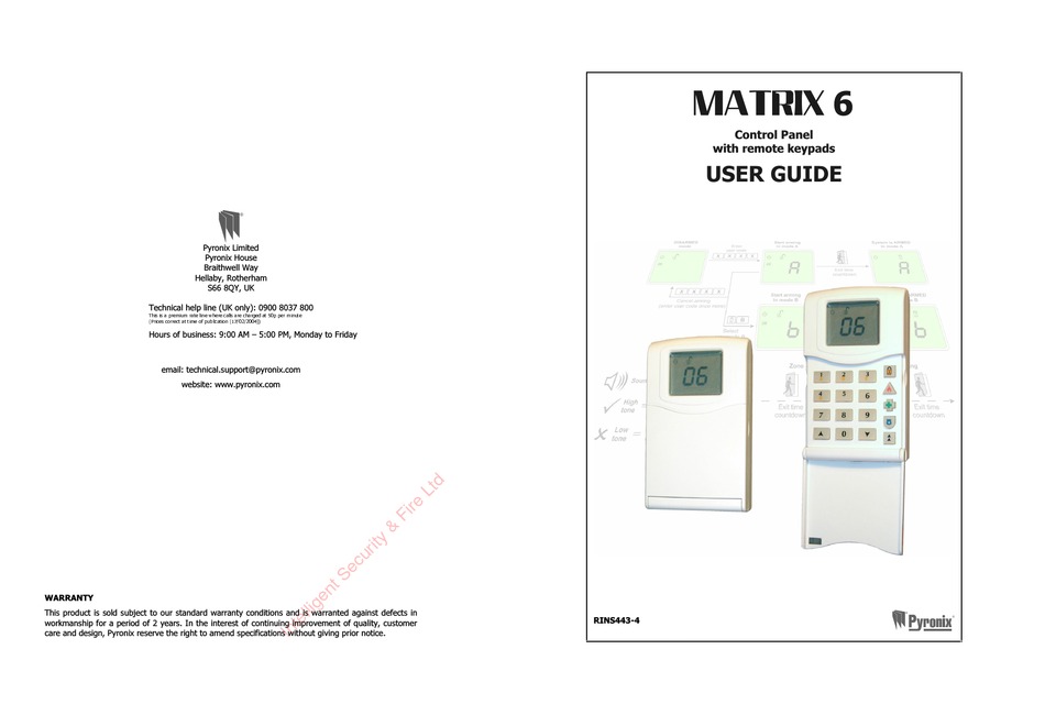 PYRONIX MATRIX 6 USER MANUAL Pdf Download ManualsLib