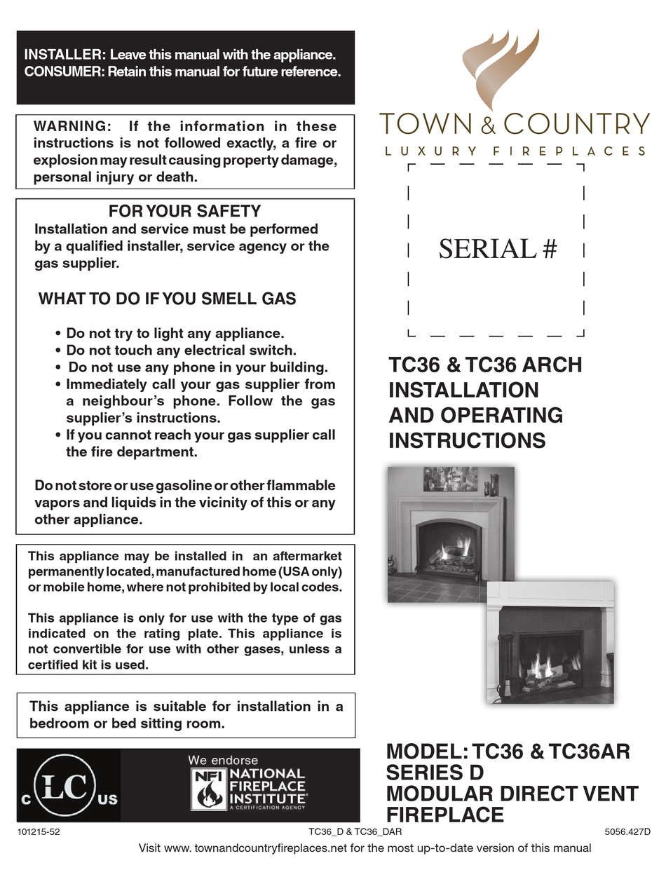 TOWN & COUNTRY FIREPLACES TC36 INSTRUCTION MANUAL Pdf Download ManualsLib