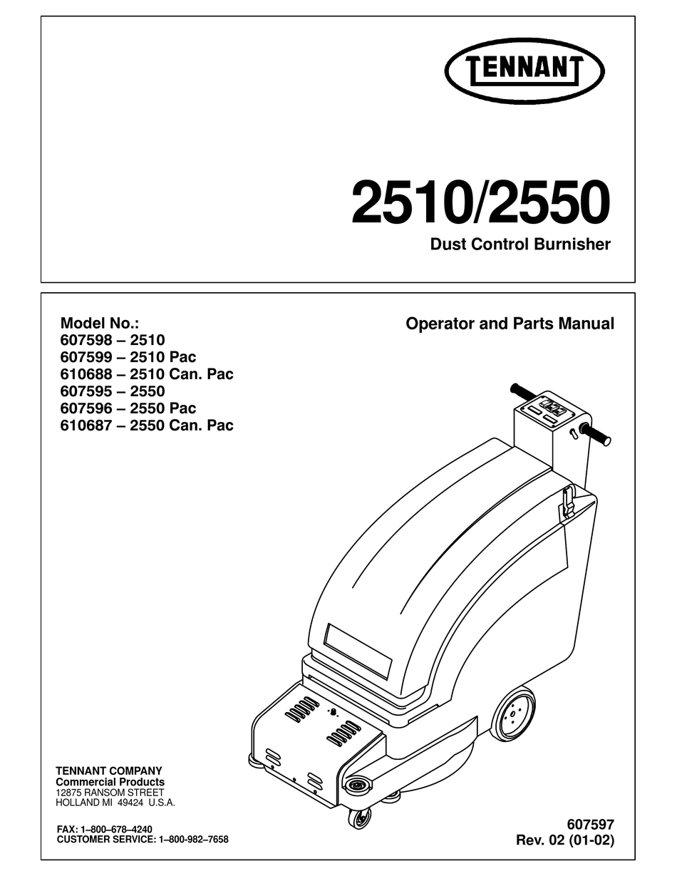 Tennant 2510 Operator And Parts Manual Pdf Download Manualslib