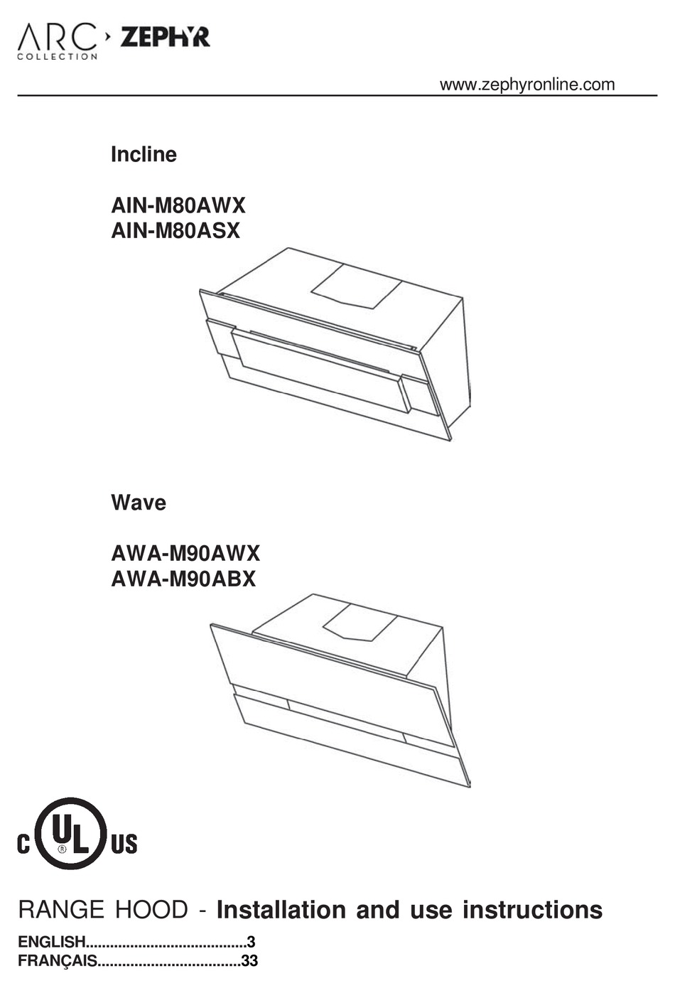 ZEPHYR AINM80AWX INSTALLATION AND USE INSTRUCTION Pdf Download