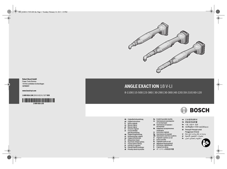 BOSCH ANGLE EXACT ION 23380 ORIGINAL INSTRUCTIONS MANUAL Pdf Download