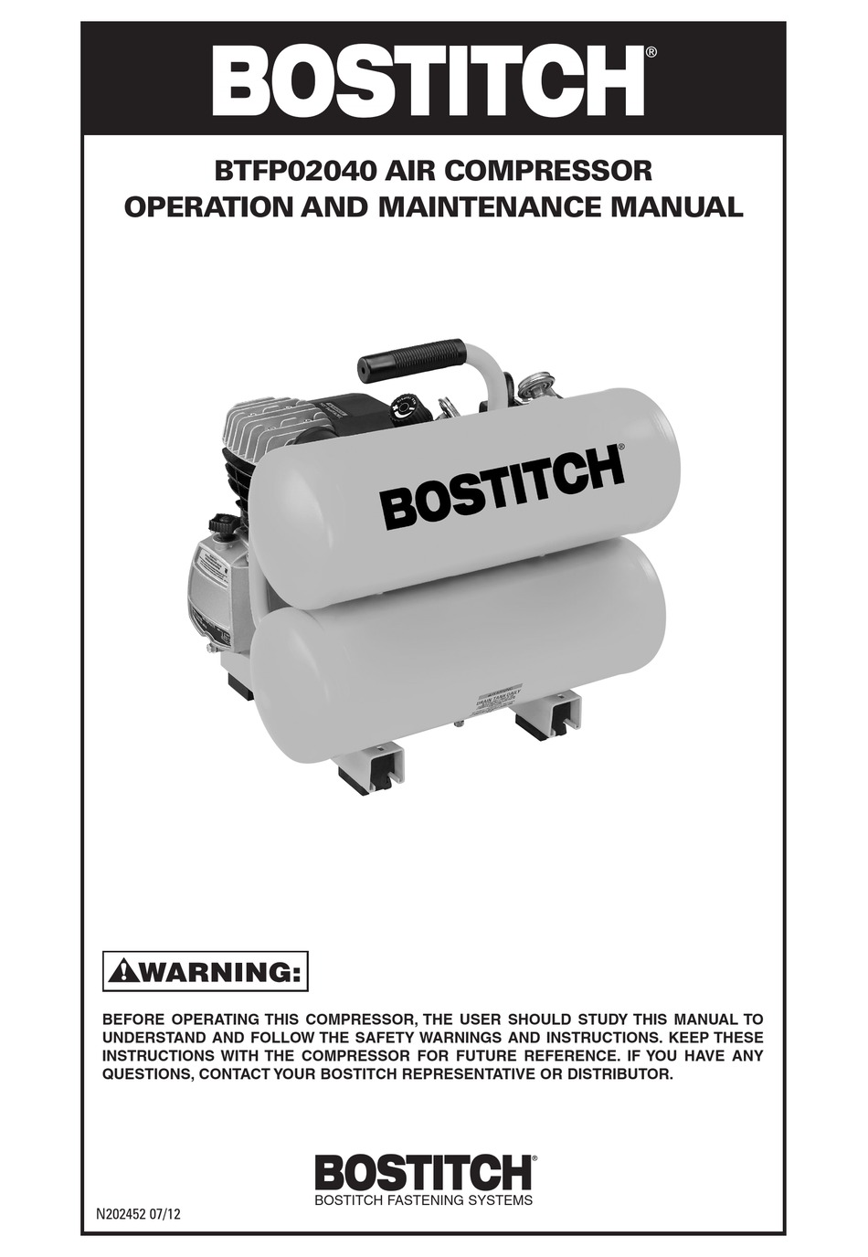 BOSTITCH BTFP02040 OPERATION AND MAINTENANCE MANUAL Pdf Download