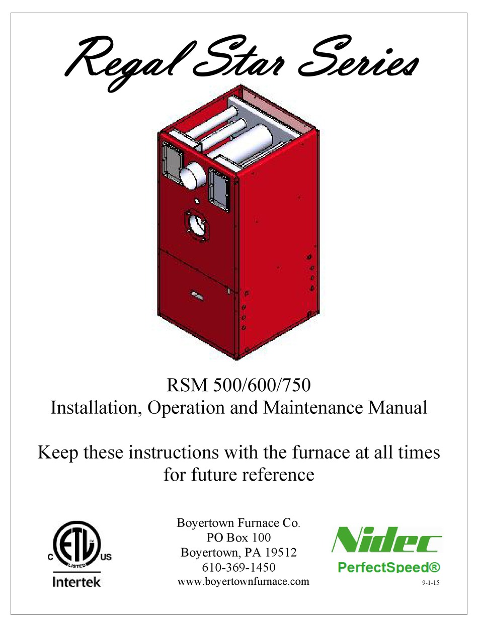 BOYERTOWN FURNACE RSM 500 INSTALLATION, OPERATION AND MAINTENANCE