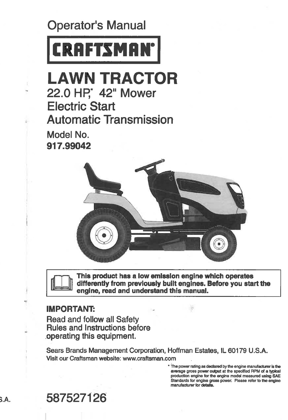 CRAFTSMAN 917.99042 OPERATOR'S MANUAL Pdf Download | ManualsLib