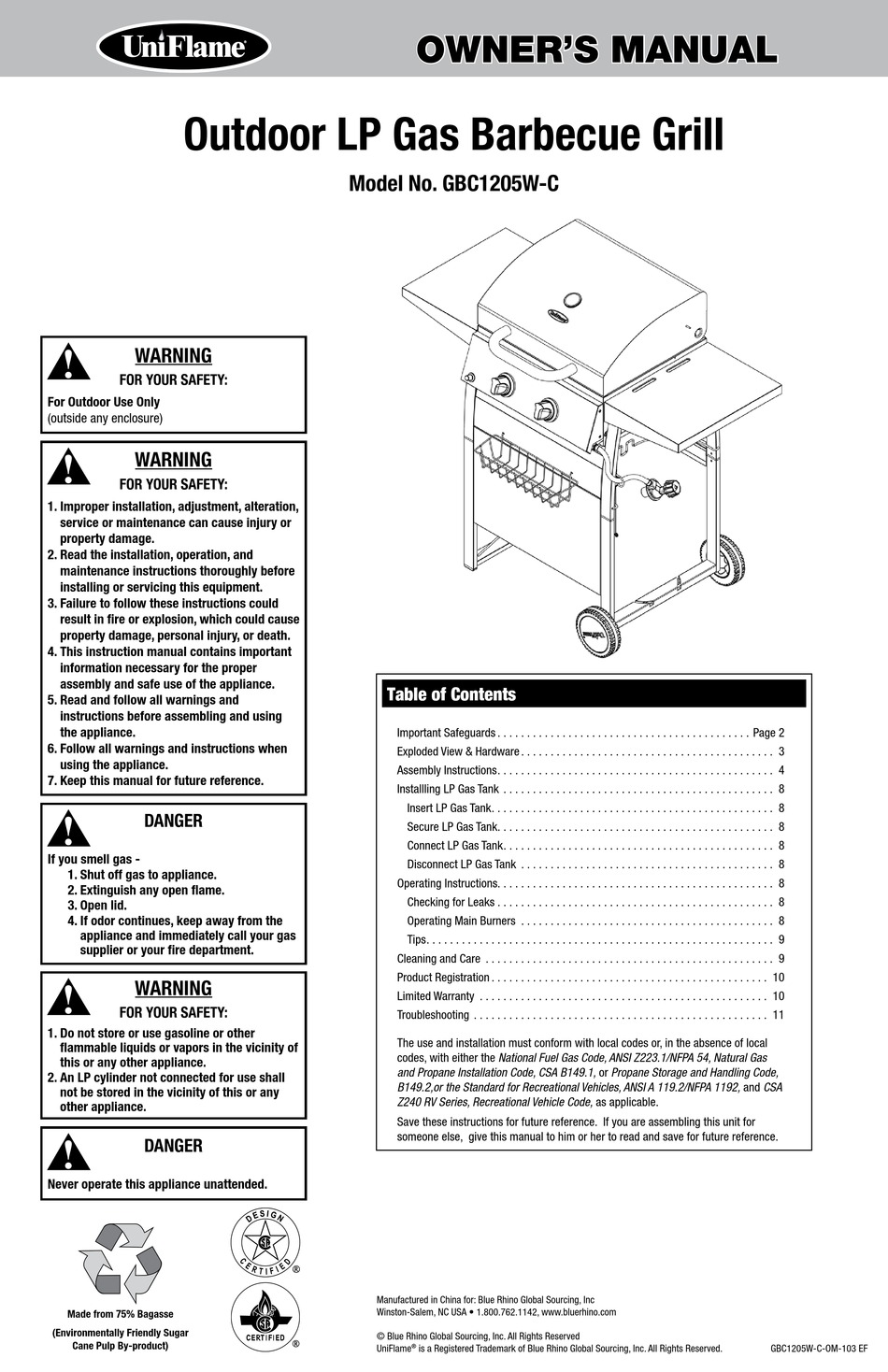 BLUE RHINO GBC1205W-C OWNER'S MANUAL Pdf Download | ManualsLib