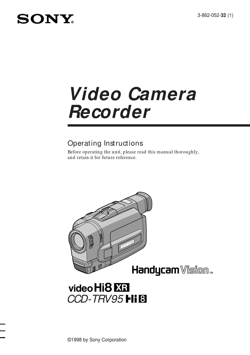 Instructions SONY Video camera Hi8 Handycam CCD-TR1100E CD/Email 
