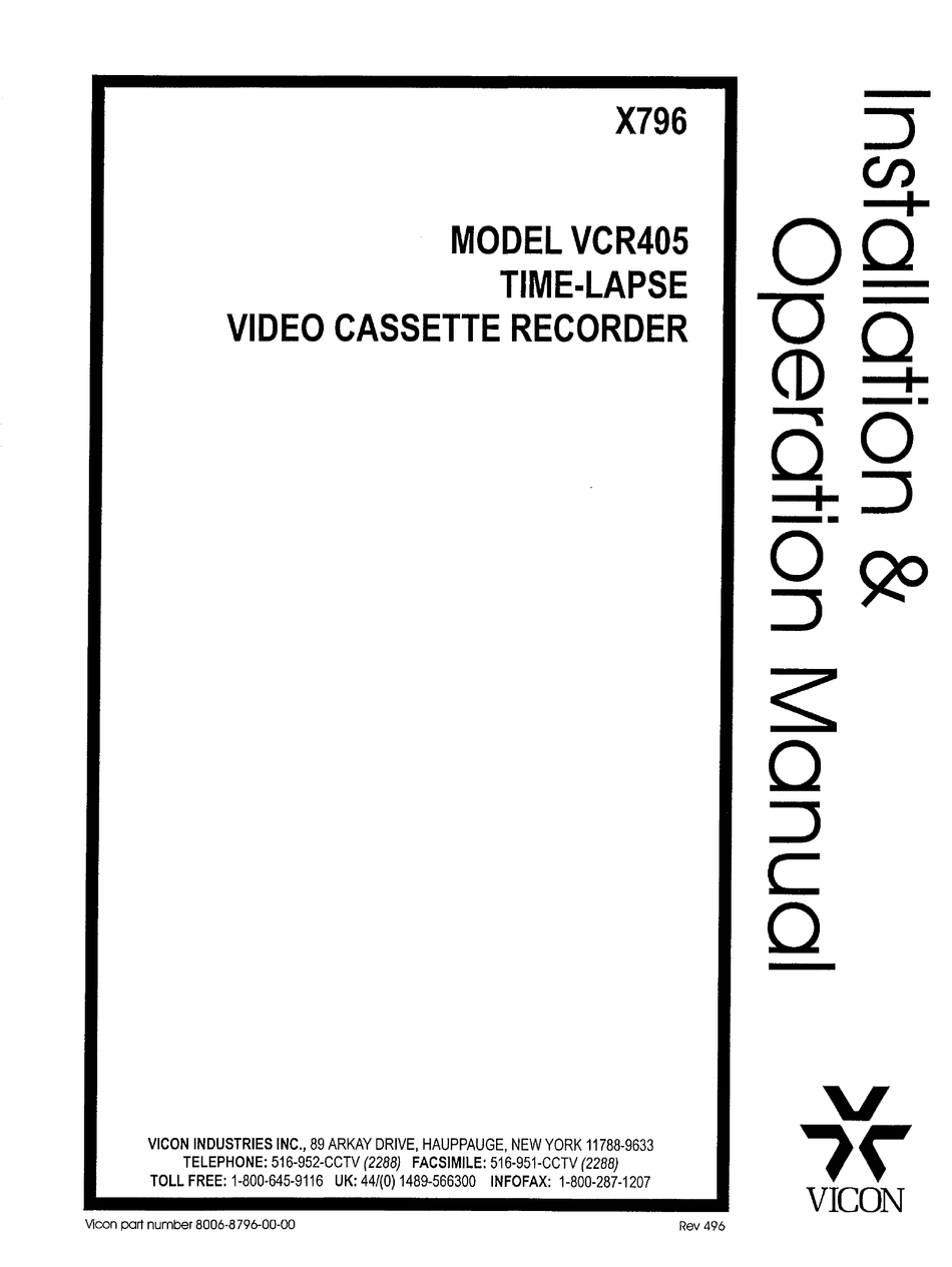 VICON VCR405 INSTALLATION AND OPERATION MANUAL Pdf Download | ManualsLib