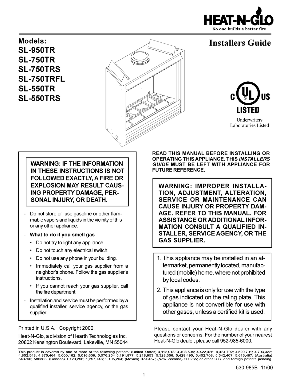 Heat N Glo Sl 950tr Installer S Manual Pdf Download Manualslib