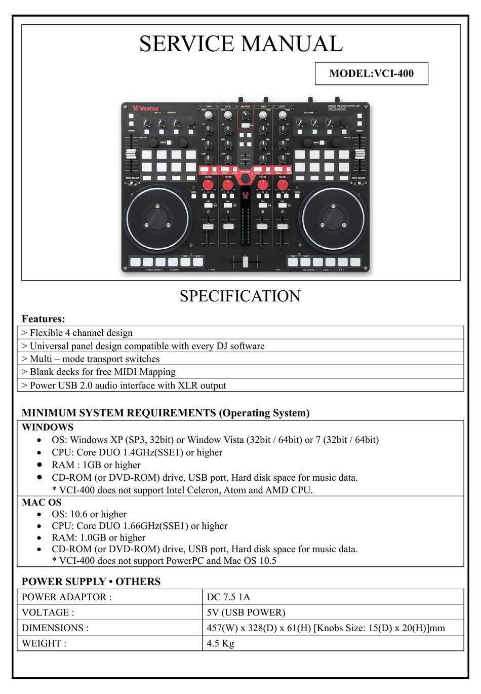 VESTAX VCI-400 SERVICE MANUAL Pdf Download | ManualsLib