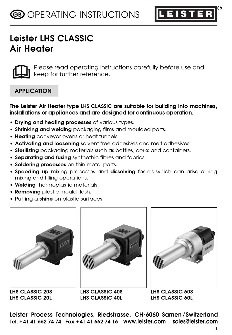 LEISTER LHS CLASSIC 20S OPERATING INSTRUCTIONS MANUAL Pdf Download