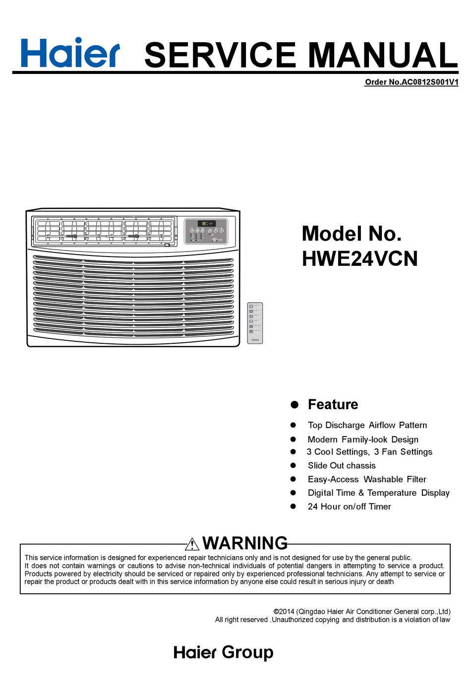 HAIER HWE24VCN SERVICE MANUAL Pdf Download | ManualsLib