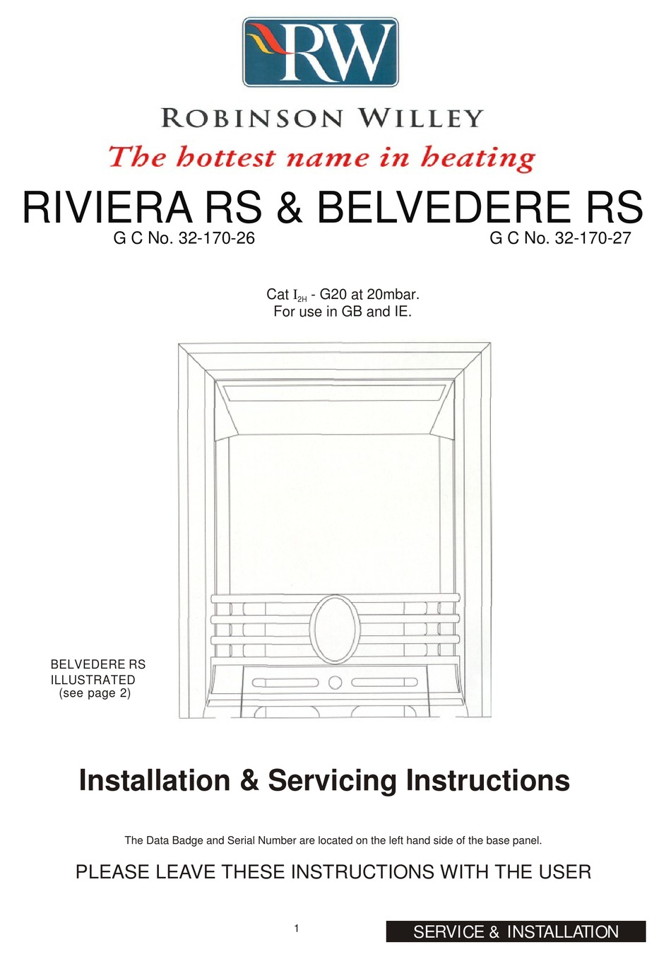 ROBINSON WILLEY RIVIERA RS INSTALLATION u0026 SERVICING INSTRUCTIONS MANUAL Pdf  Download | ManualsLib