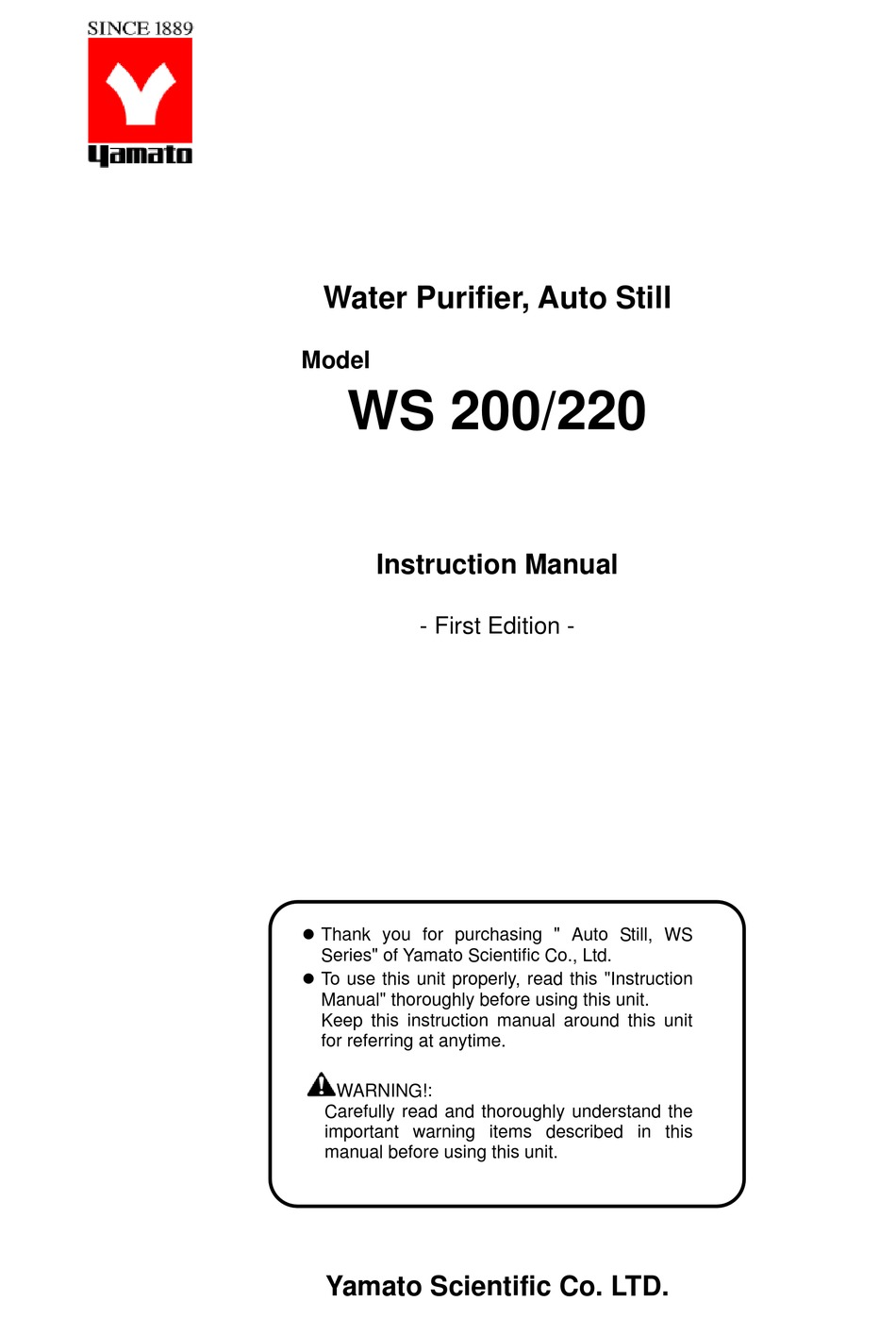 YAMATO WS 200 INSTRUCTION MANUAL Pdf Download ManuaLib