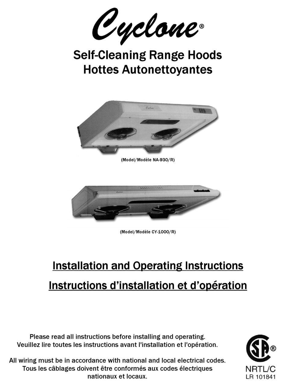 CYCLONE NA930 INSTALLATION AND OPERATING INSTRUCTIONS MANUAL Pdf