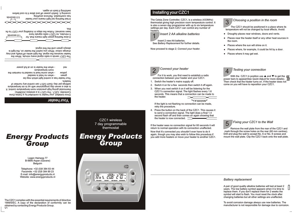 ENERGY PRODUCTS GROUP CZC1 INSTALLATION INSTRUCTIONS Pdf Download