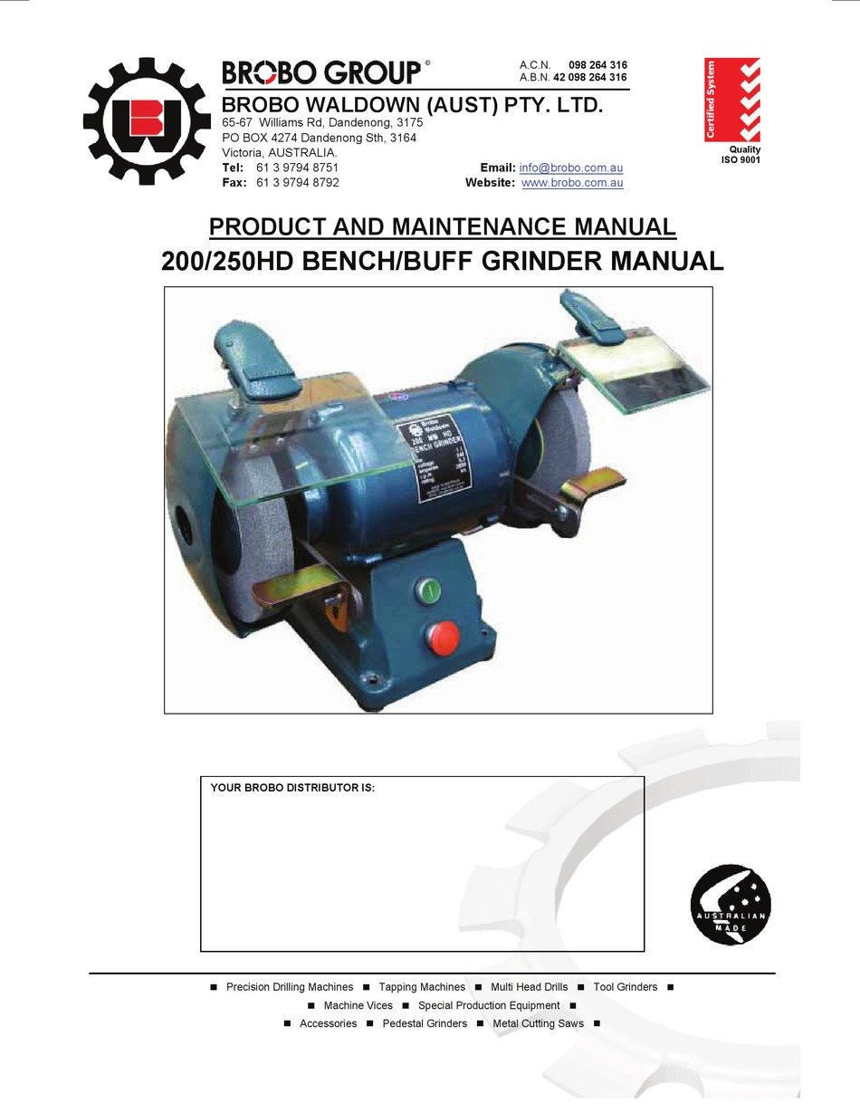 BROBO 250HD PRODUCT AND MAINTENANCE 