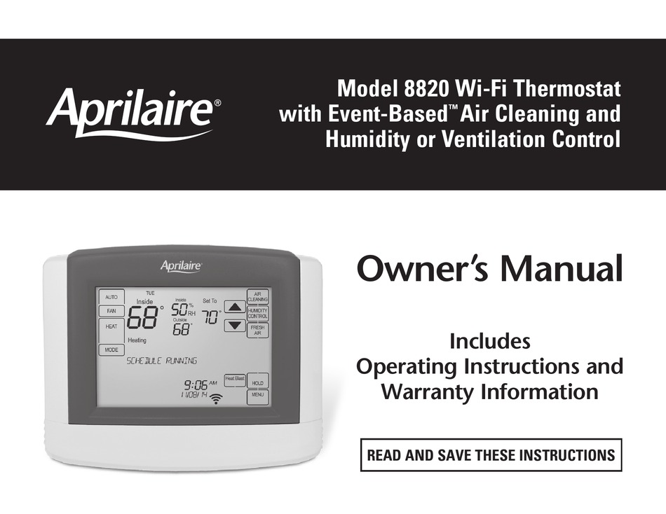 APRILAIRE 8820 OWNER'S MANUAL Pdf Download | ManualsLib