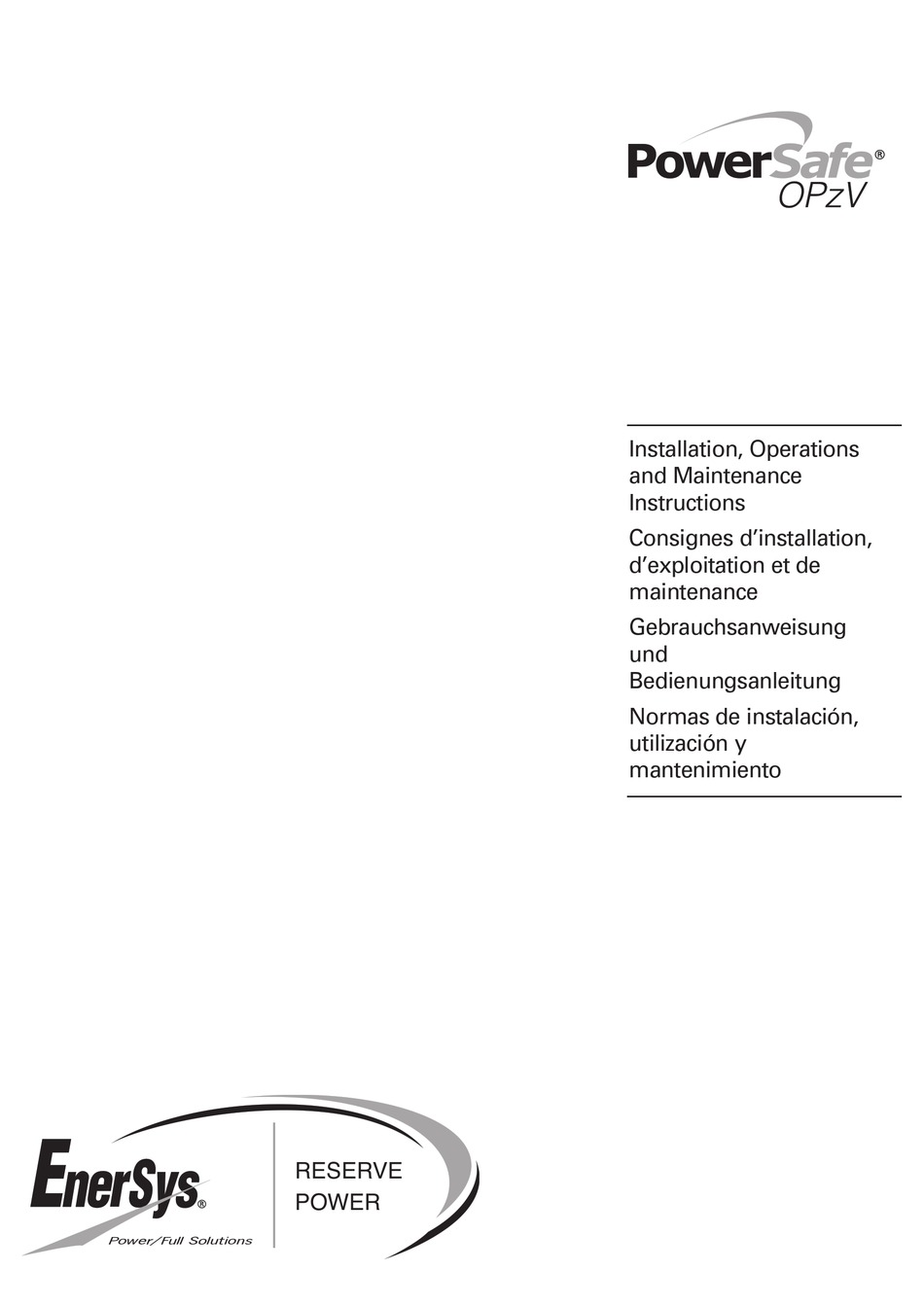 ENERSYS POWERSAFE OPZV INSTALLATION, OPERATION & MAINTENANCE