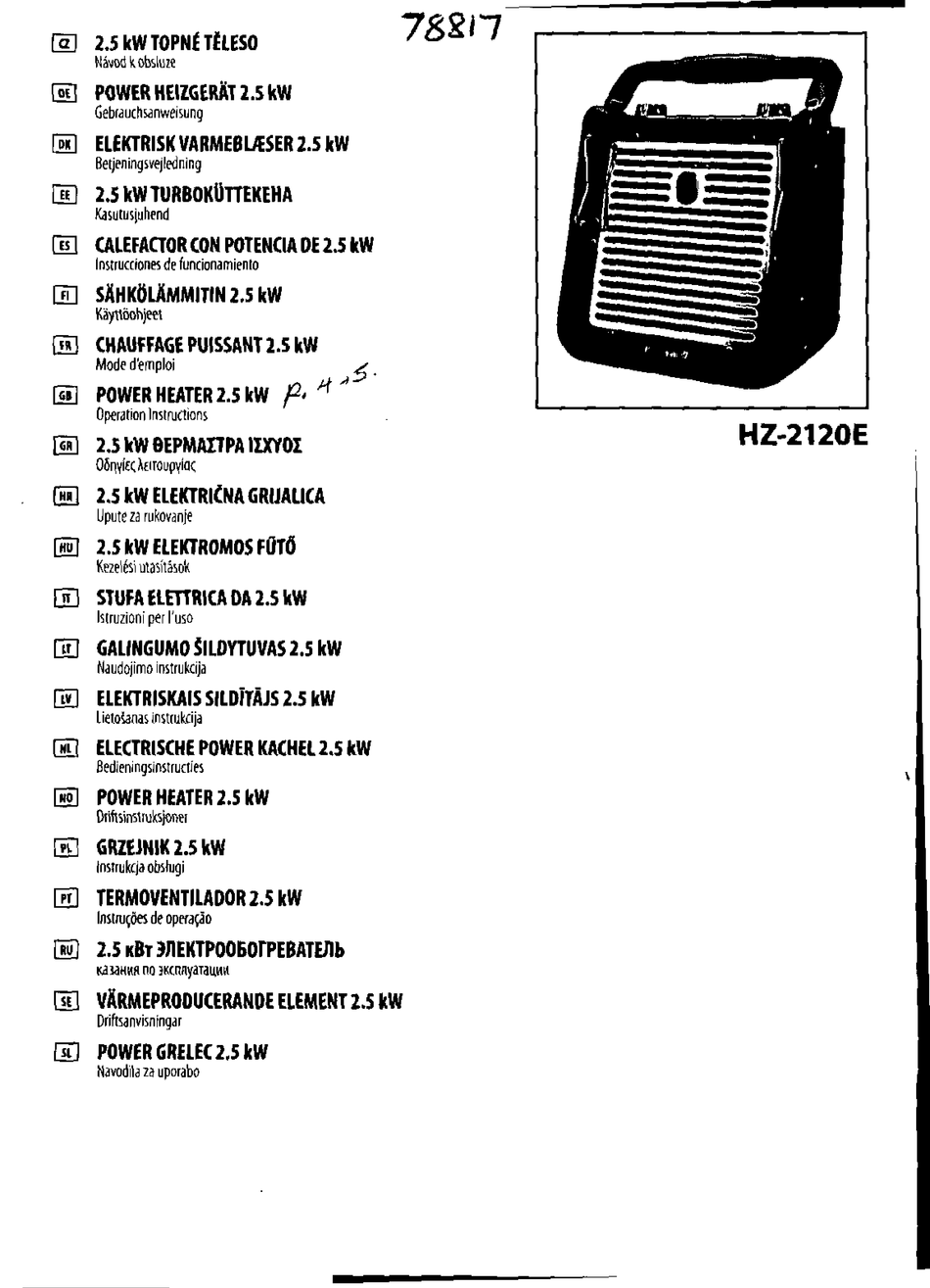 HONEYWELL HZ-2120E OPERATING INSTRUCTIONS MANUAL Pdf Download | ManualsLib