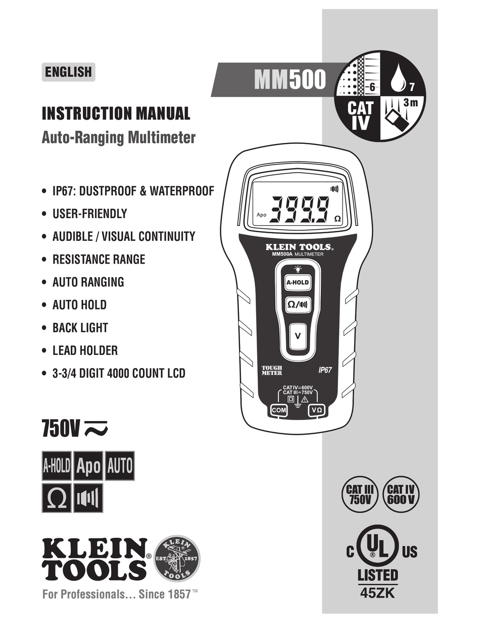 KLEIN TOOLS MM500 INSTRUCTION MANUAL Pdf Download | ManualsLib