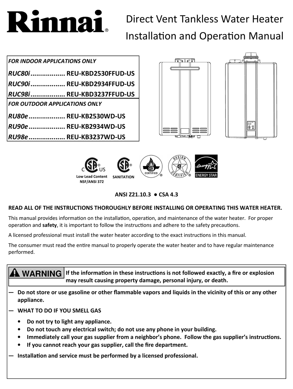 RINNAI RUC80I INSTALLATION AND OPERATION MANUAL Pdf Download | ManualsLib