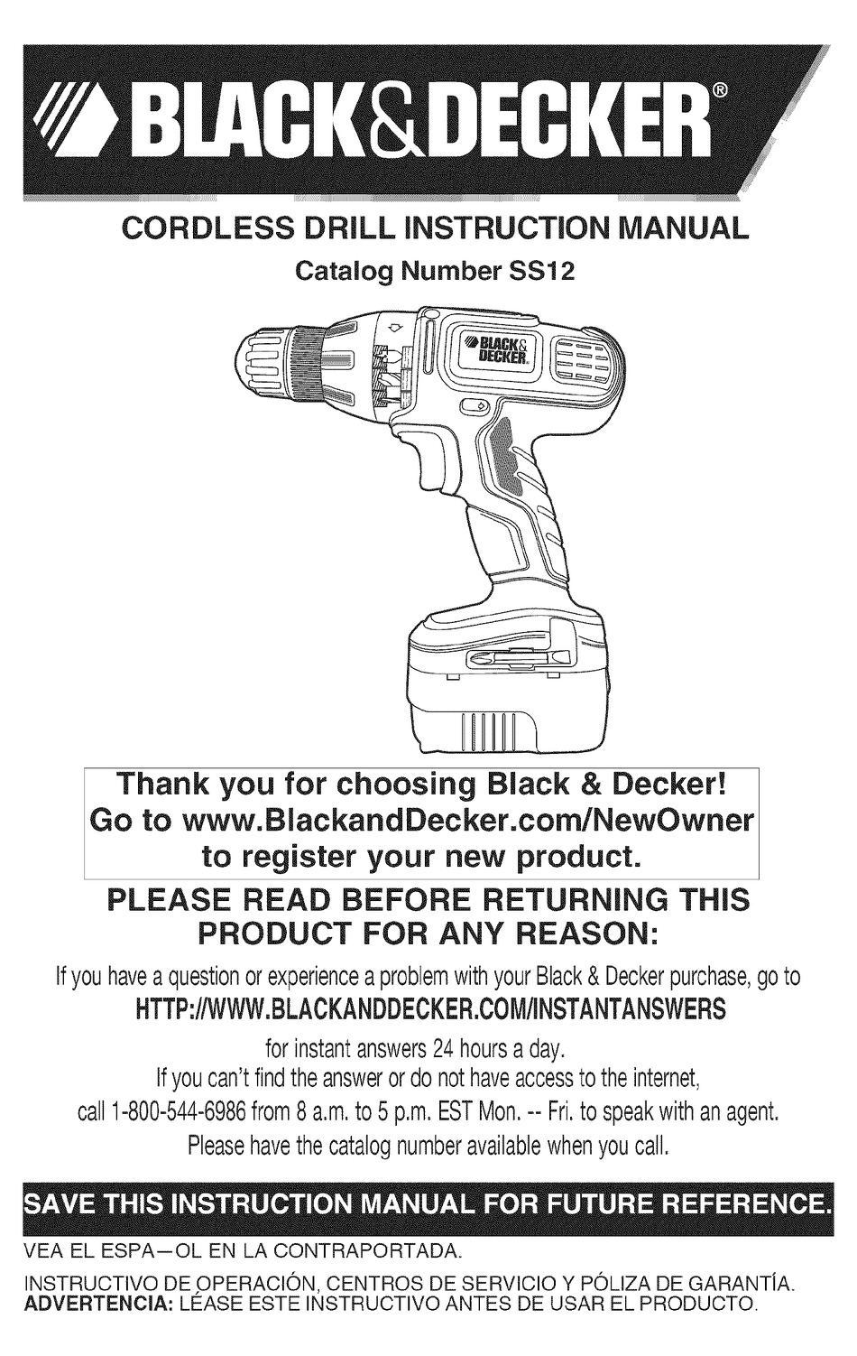 Black and Decker SS12D - 12V Cordless Drill (Type 1) 