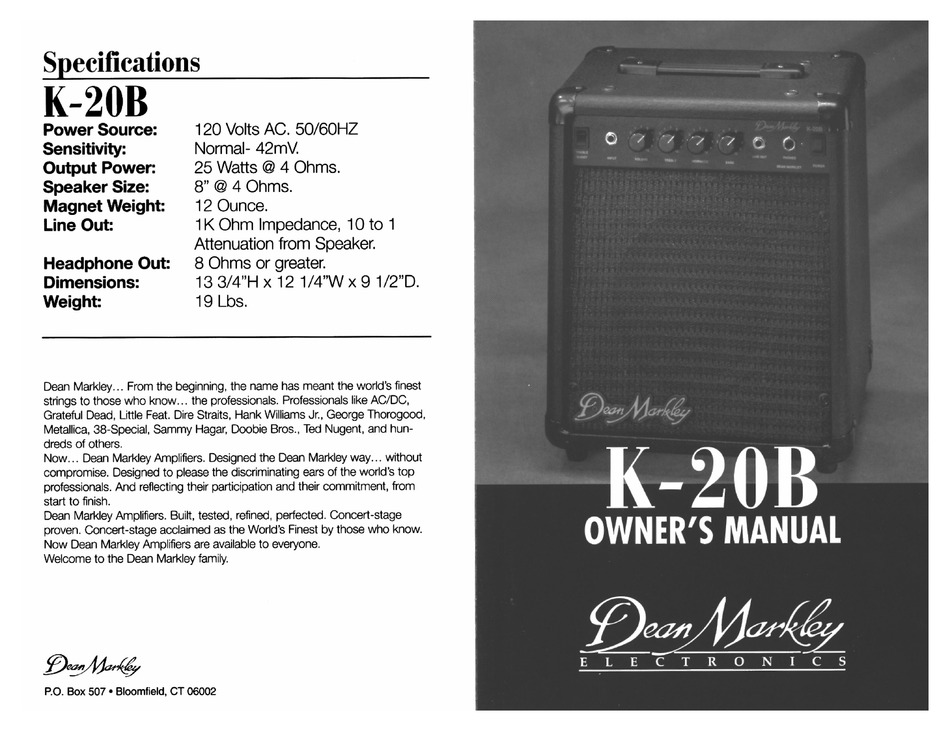 DEAN K-20B OWNER'S MANUAL Pdf Download | ManualsLib