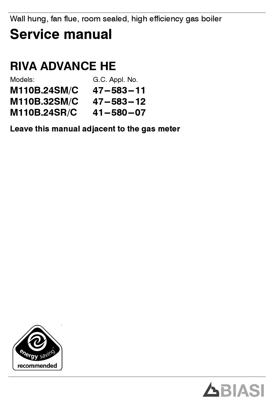 BIASI RIVA ADVANCE HE M110B.24SM/C SERVICE MANUAL Pdf Download | ManualsLib
