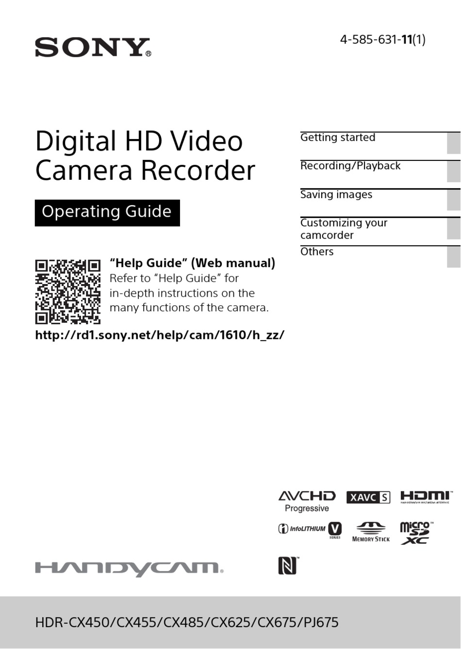 SONY HDR-CX450 OPERATING MANUAL Pdf Download | ManualsLib