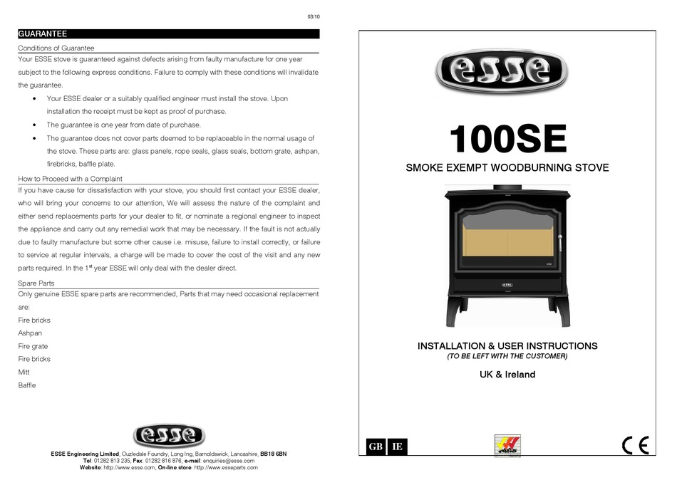 ESSE 100SE INSTALLATION & USER'S INSTRUCTIONS Pdf Download ManualsLib