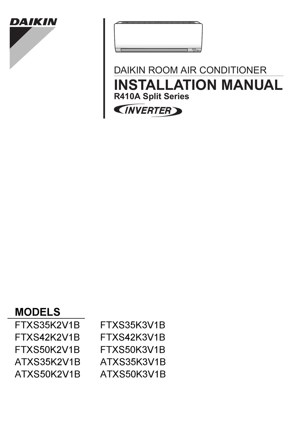 DAIKIN FTXS35K2V1B INSTALLATION MANUAL Pdf Download | ManualsLib