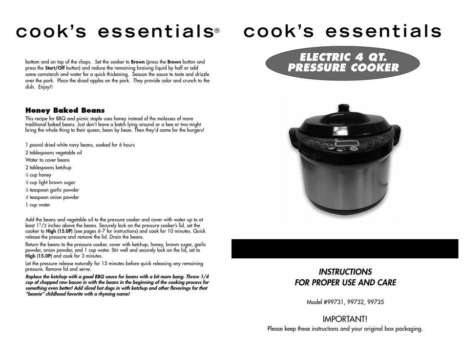 Cooks Essentials Pressure Cooker 8-Quart User Manual