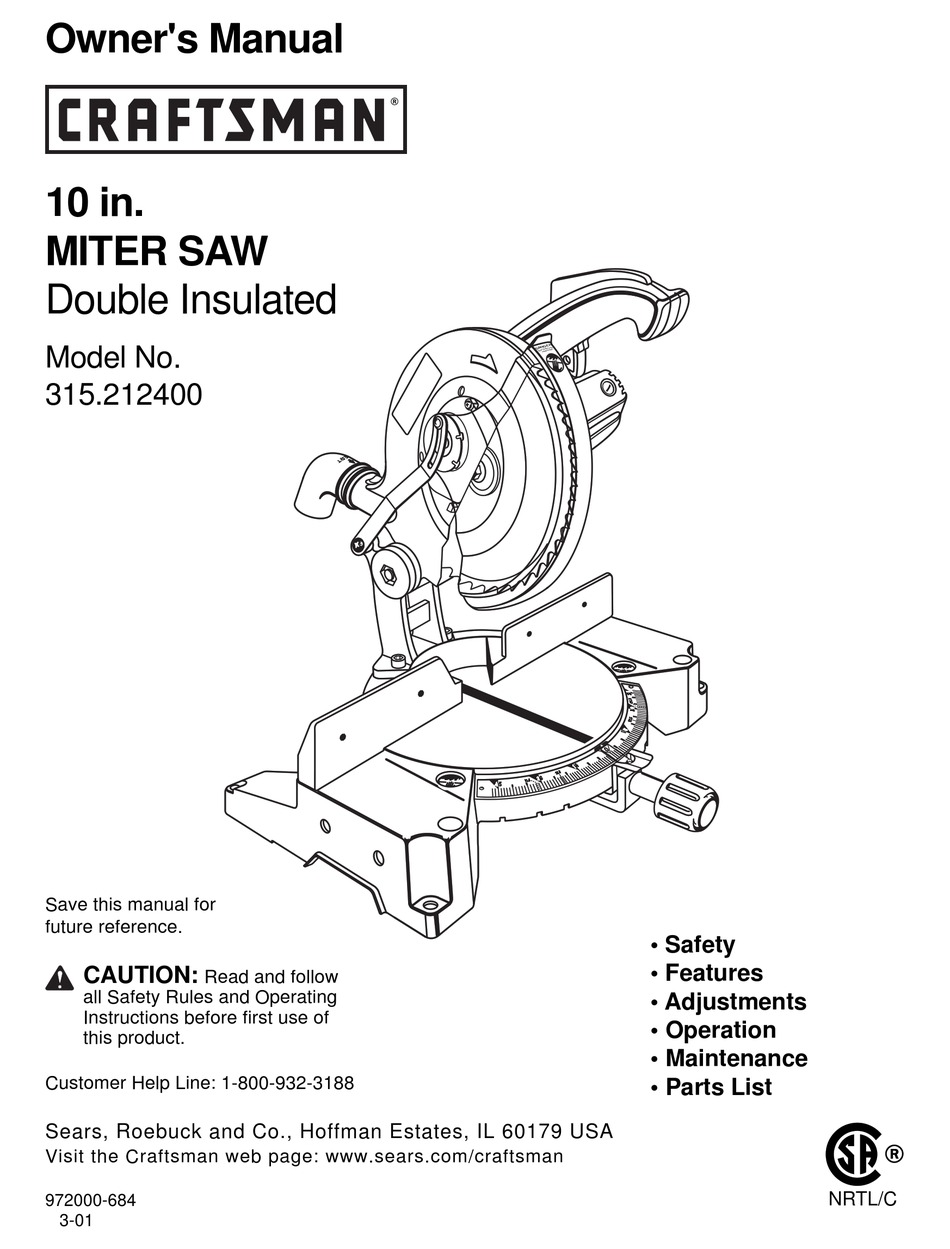 Manual del operador SIERRA INGLETADORA  - Sears