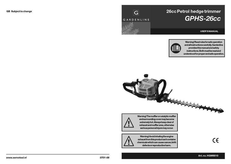 GARDENLINE GPHS-26CC USER MANUAL Pdf Download | ManualsLib