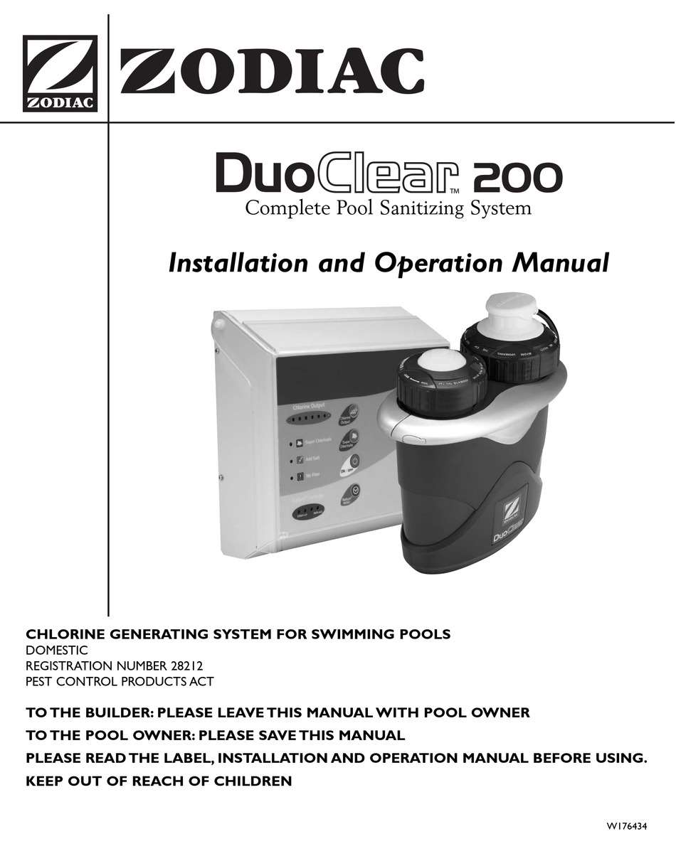 Zodiac Pool Systems Duoclear 200 Installation And Operation Manual Pdf Download Manualslib