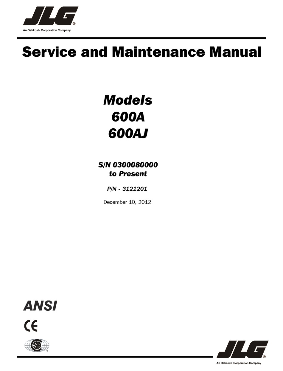 JLG 600A SERVICE AND MAINTENANCE MANUAL Pdf Download | ManualsLib