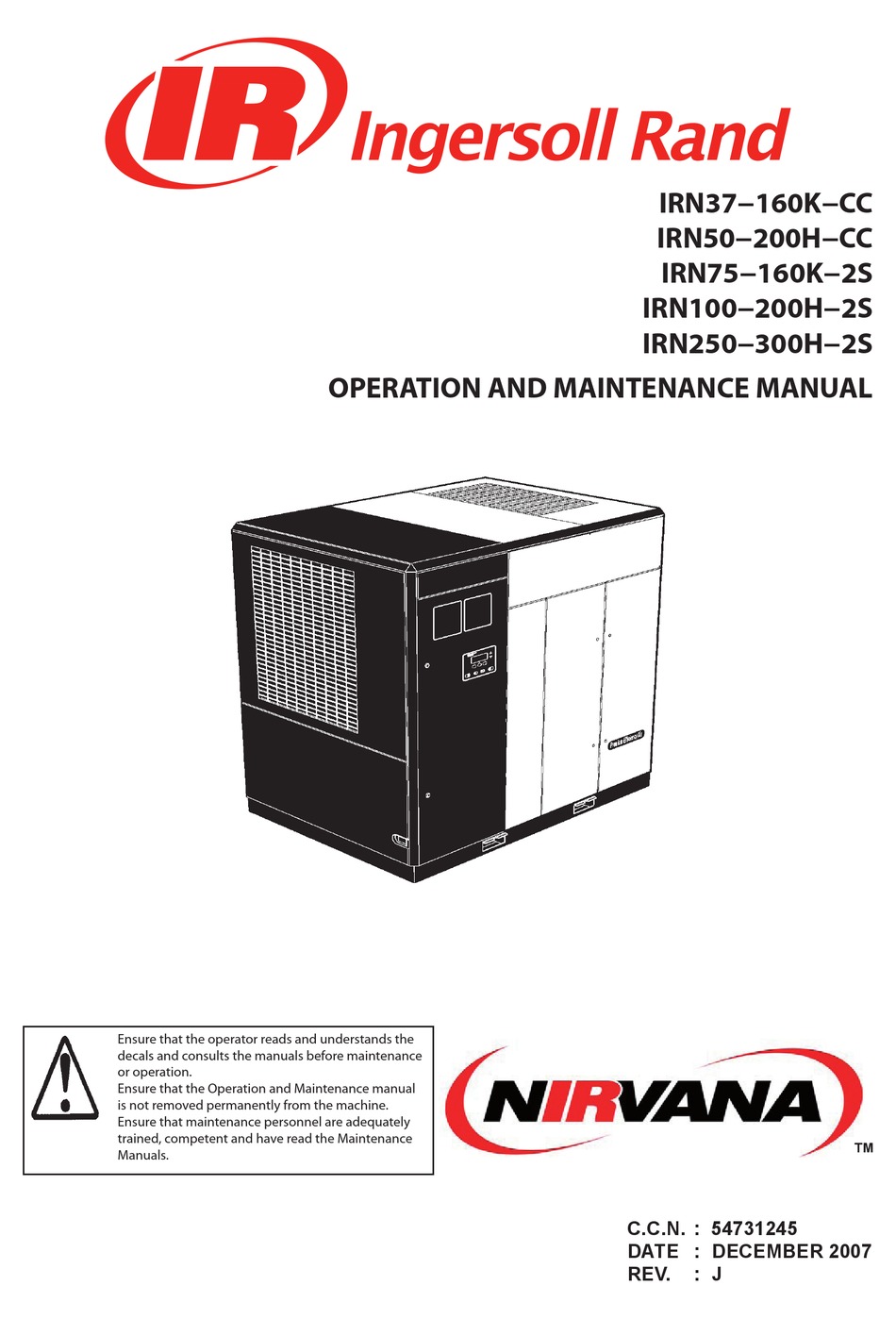 Ingersoll Rand Irn37 160k Cc Operation And Maintenance Manual Pdf Download Manualslib