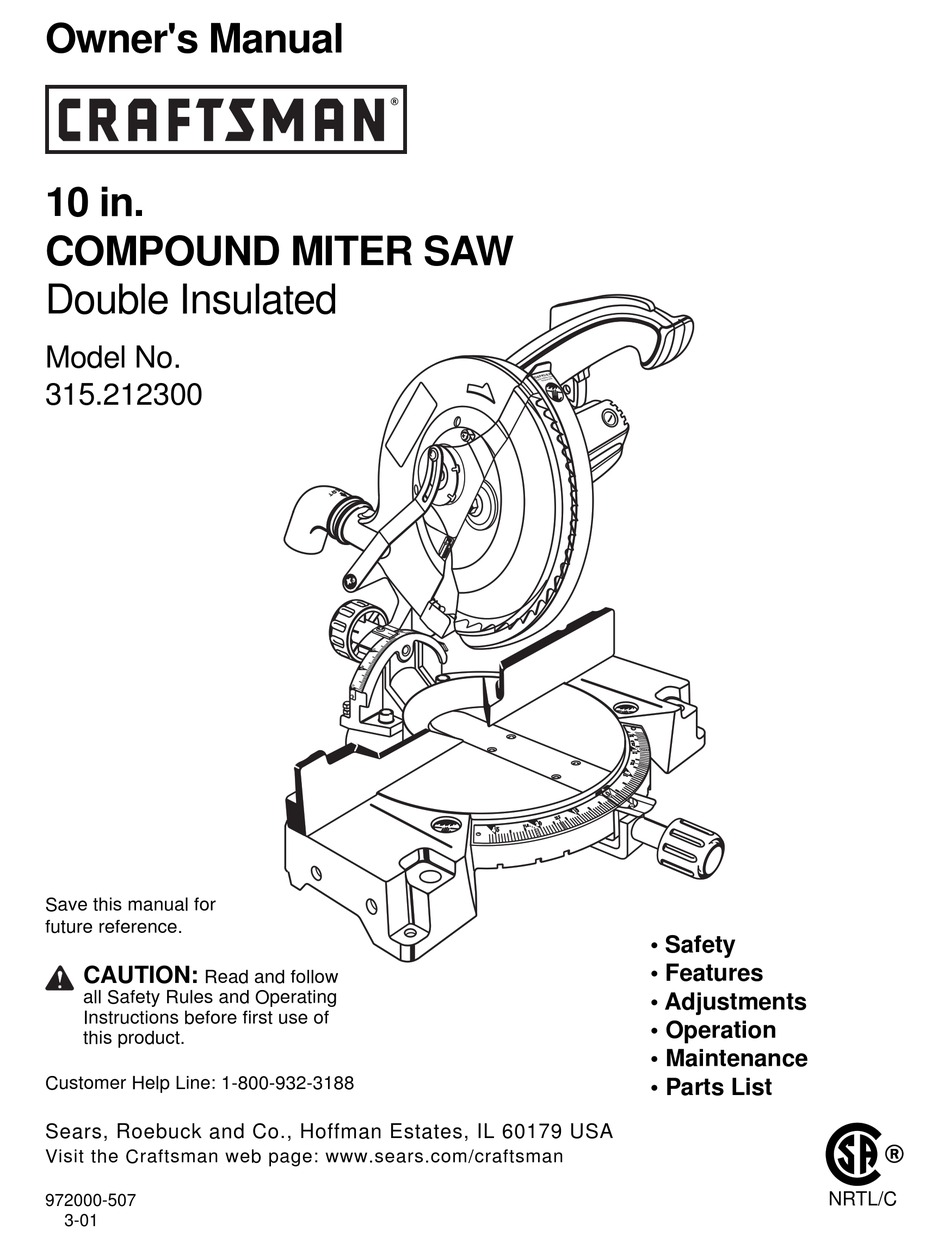 CRAFTSMAN 315.212300 OWNER'S MANUAL Pdf Download | ManualsLib