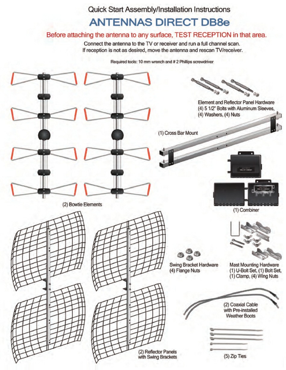 ANTENNAS DIRECT DB8E QUICK START ASSEMBLY/INSTALLATION INSTRUCTIONS Pdf