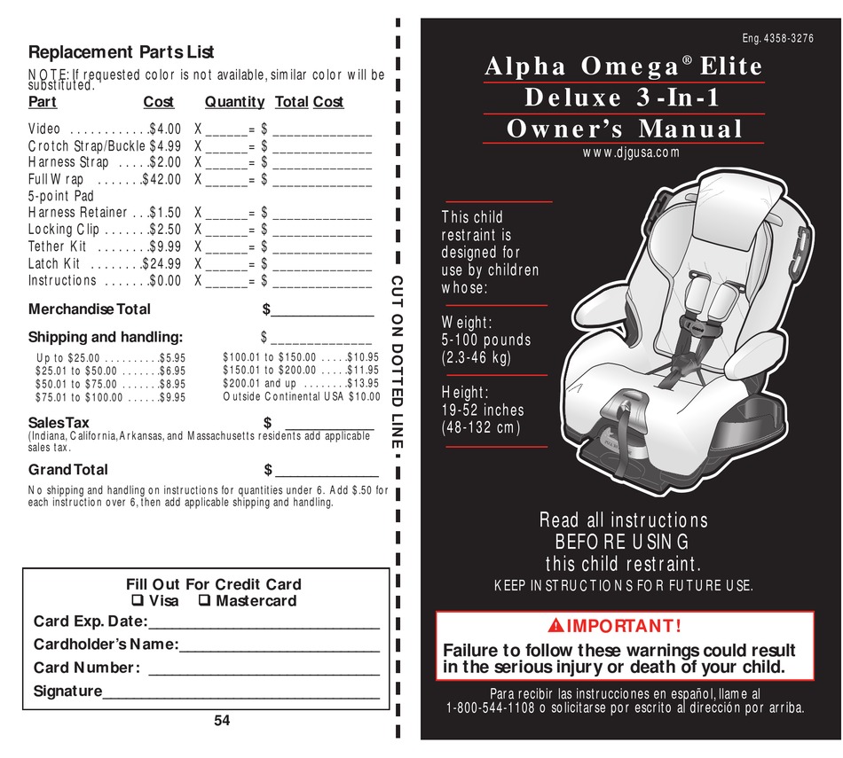 Alpha omega elite 2025 car seat instructions